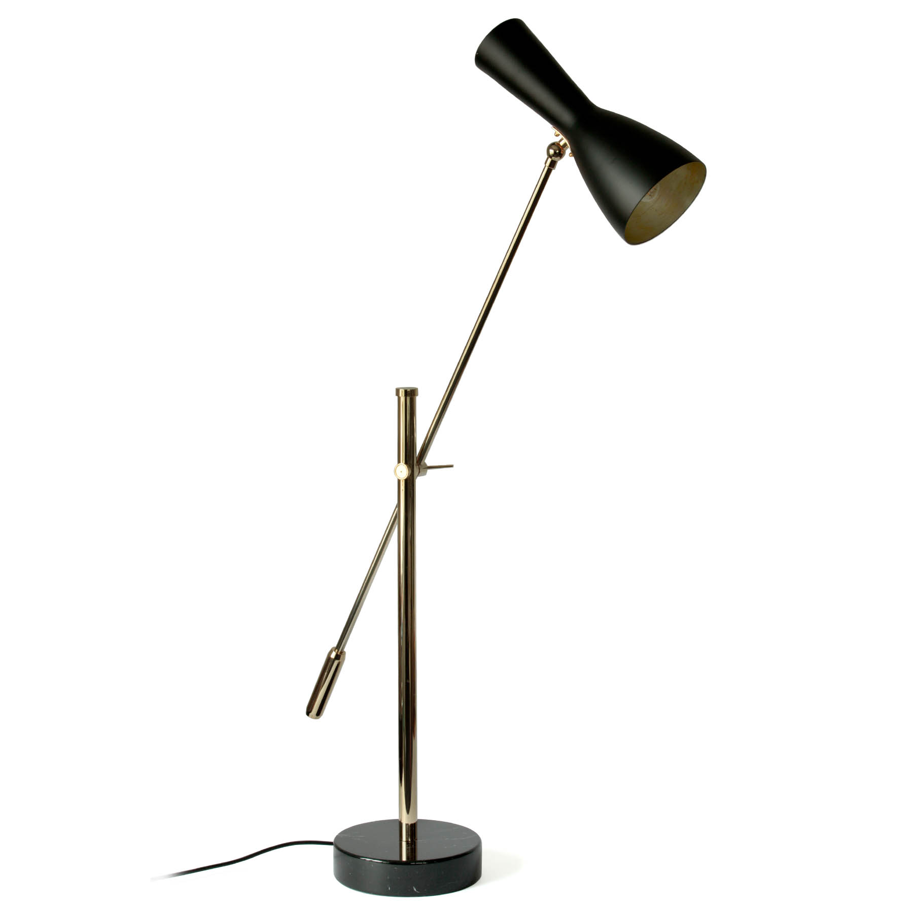 Italian Table Lamp With Counterweight and Marble Base: Hier gold poliert mit Champagner Schirm-Innenseite